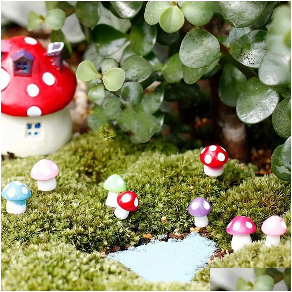 wholesale- 10pcs mushrooms terrarium figurines fairy garden miniatures party garden mini mushroom garden ornament resin crafts