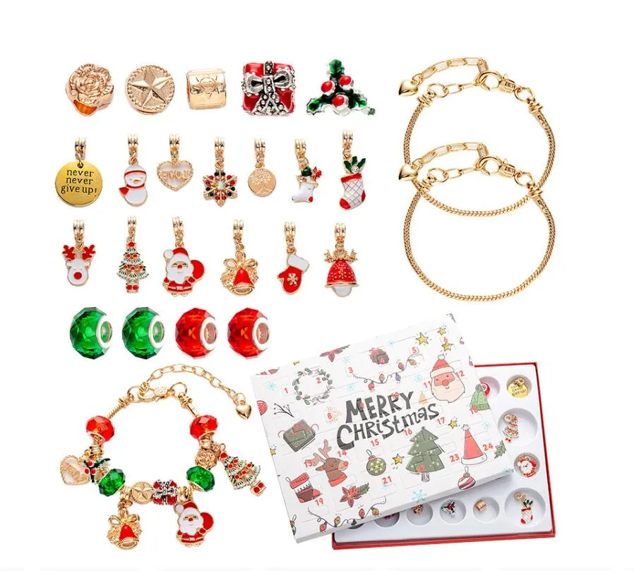 hot selling diy creative childrens bracelet jewelry 24 grid calendar christmas surprise blind box silver set