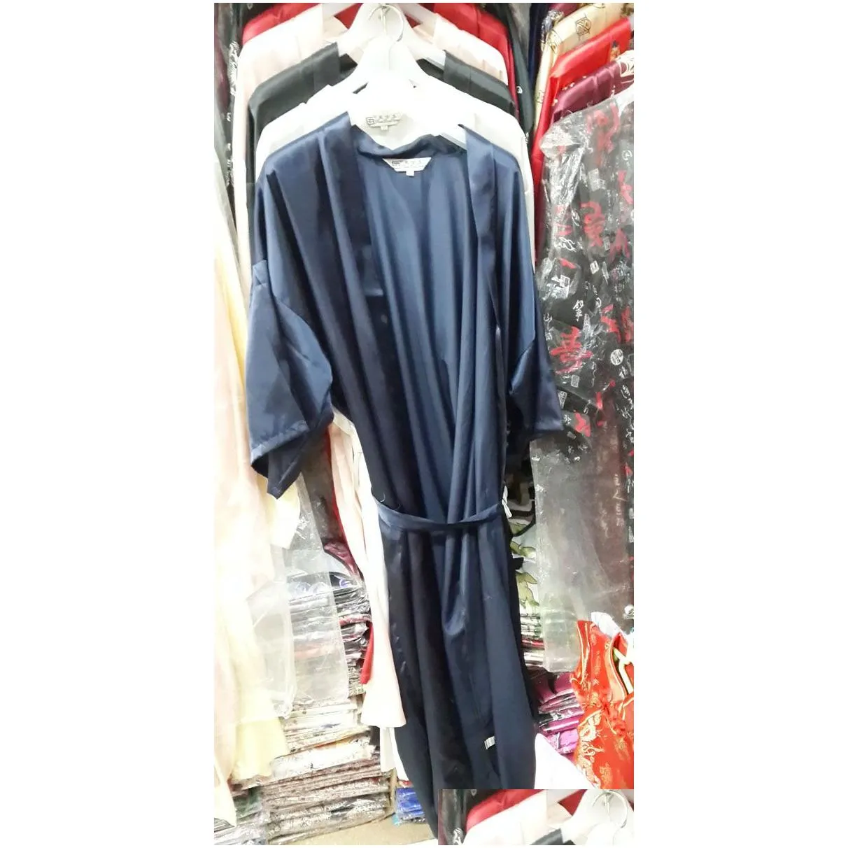 unisex mens ladies womens solid plain satin long robe pajama lingerie sleepwear kimono gown pjs 3449
