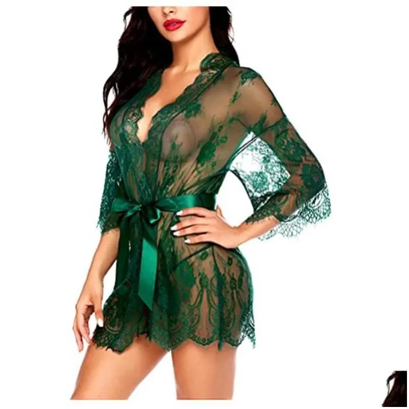 womens sleepwear plus size nightgown women sexy lingerie see-thru lace dress babydoll kimono robe mesh nightwear