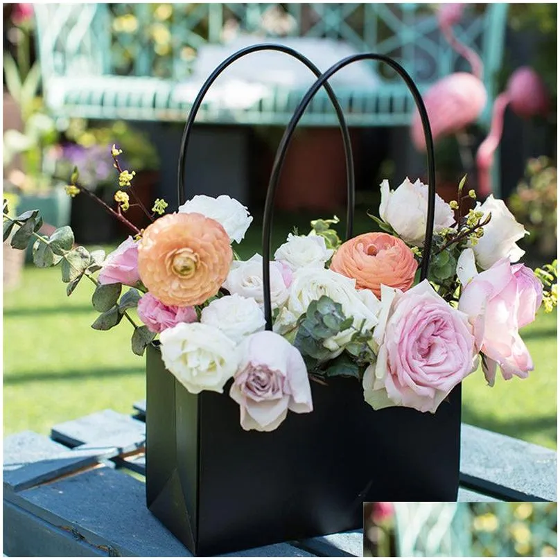 flower girl basket with handle pvc paper gift bags gift box jewelry packaging portable flower basket handy flower bags