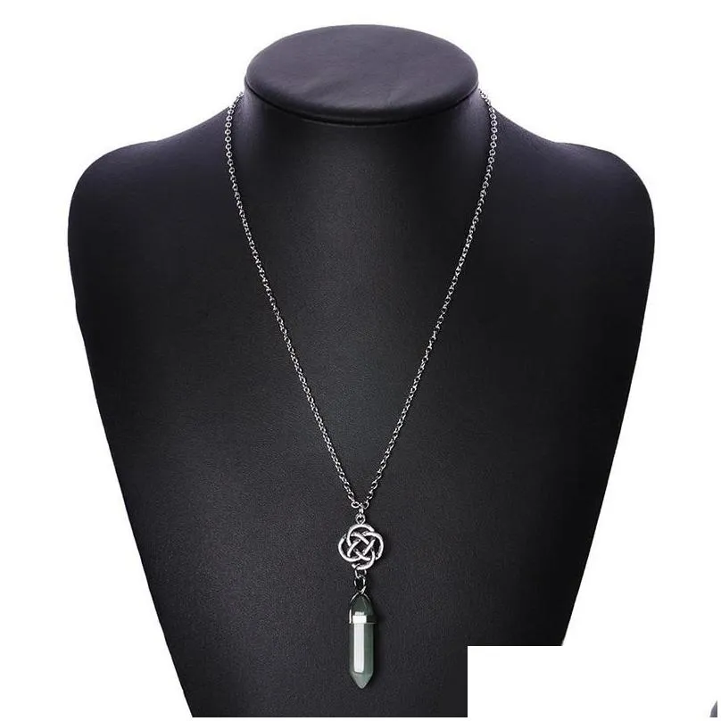 hexagonal prism quartz natural stone pendant necklace star lotus angel crystal healing point chakra charm long chain for women