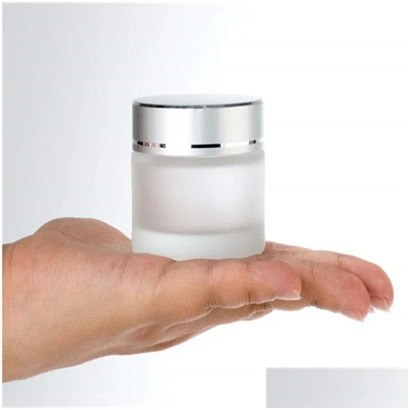 wholesale 5g 10g 15g 20g 30g 50g frosted glass bottles cosmetic jar empty face cream lip balm storage container refillable sample bottle with silver