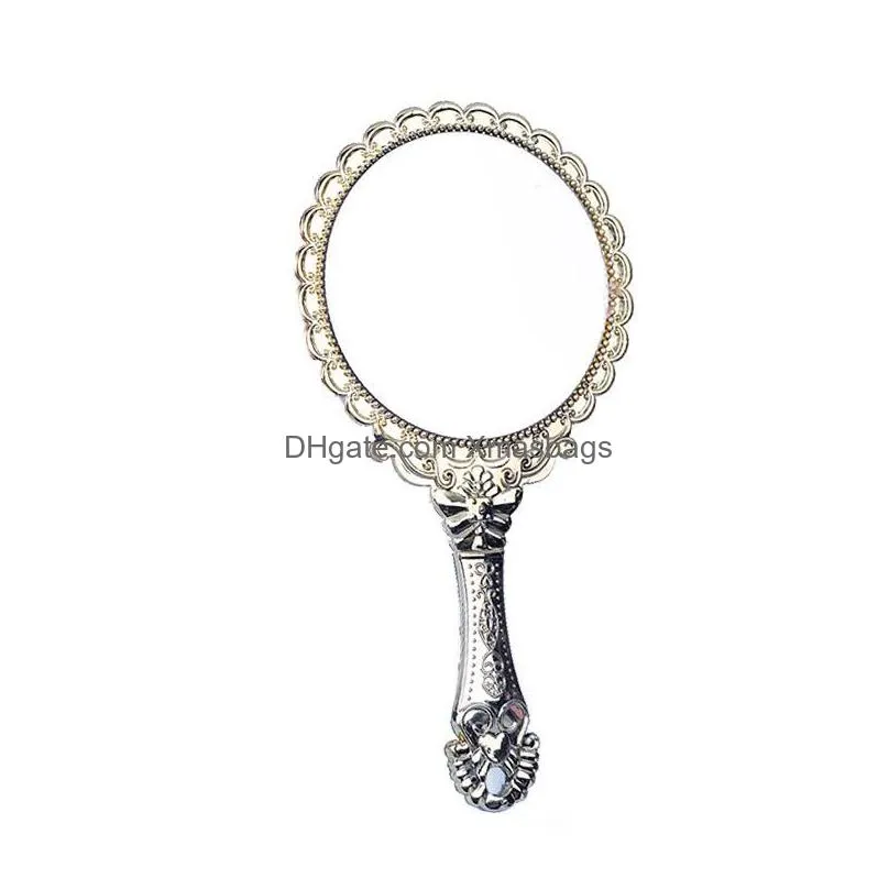 hand-held makeup mirrors romantic vintage hand hold zerkalo gilded handle oval round cosmetic mirror make up tool dresser gift 0510