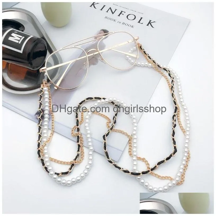 ins ch three links glasses hanging chain pearls decoration metal lock sunglasses link 2 colors 10pcs/lot