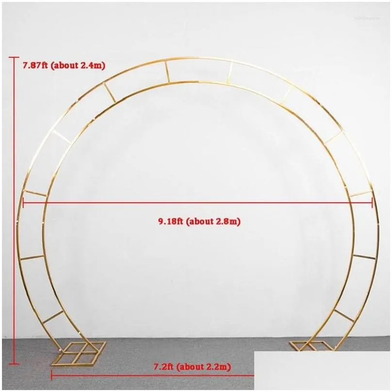 party decoration shiny gold wedding arch metal stand double-pole golden semi-circular balloon frame background