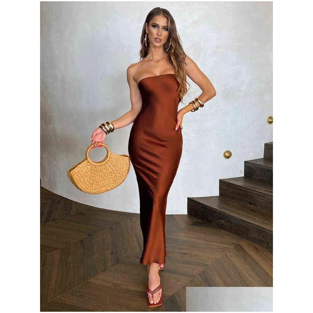 woman solid backless satin tube top dress sexy tight nightclub girl clothes 2022 summer fashion strapless slim dress t220816