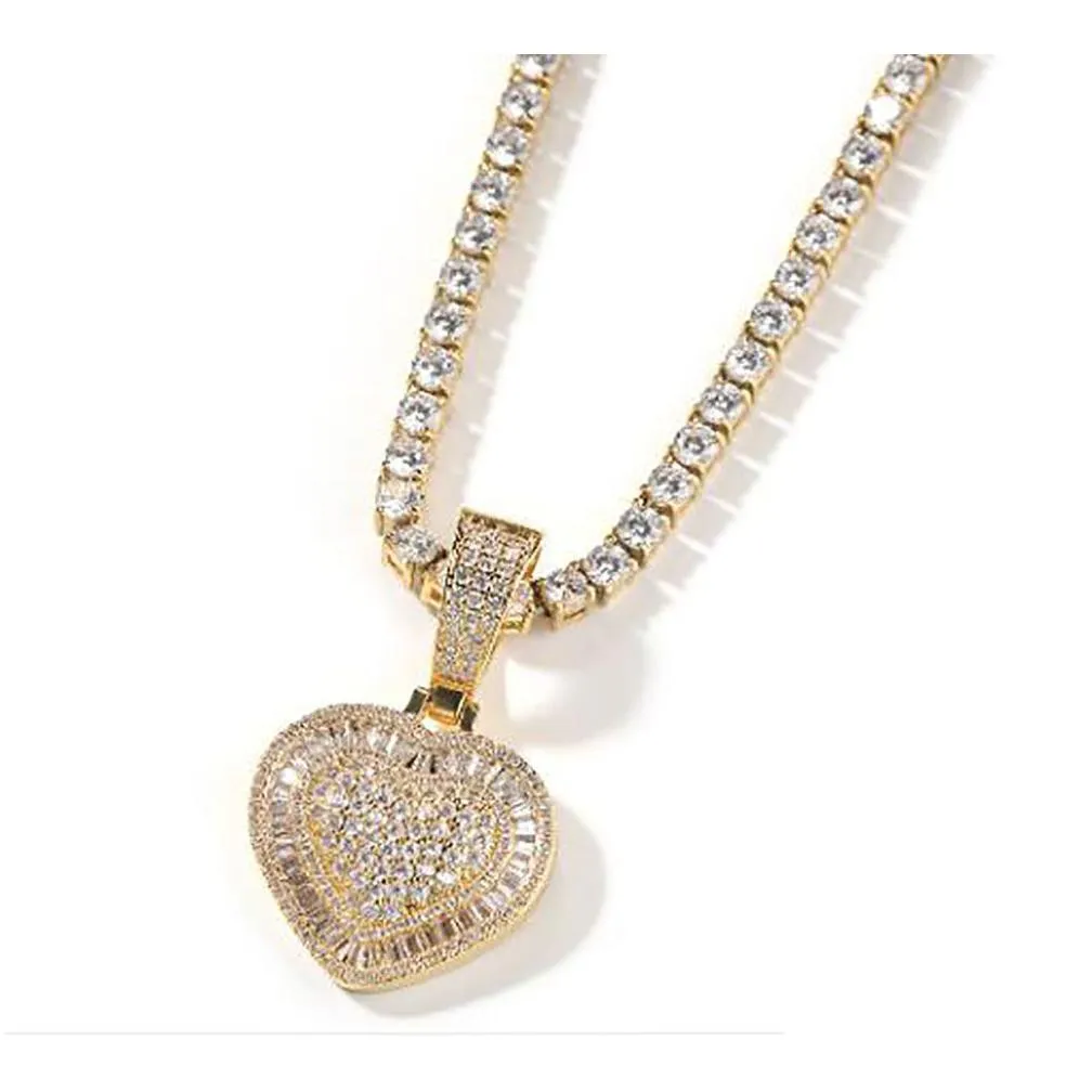 men women zircon heart locket pendant necklace copper icy charm trap rapper super star cubic zirconia hiphop jewelry