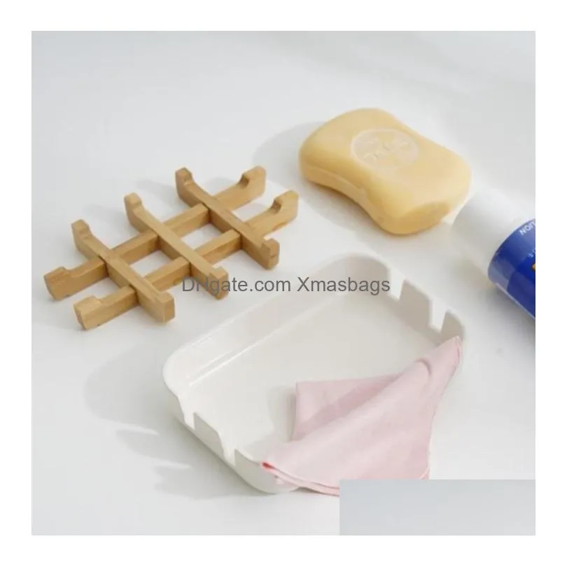 creative modern simple bathroom anti slip bamboo fiber soap dish tray holder 13.2x8.5x2.5cm june23