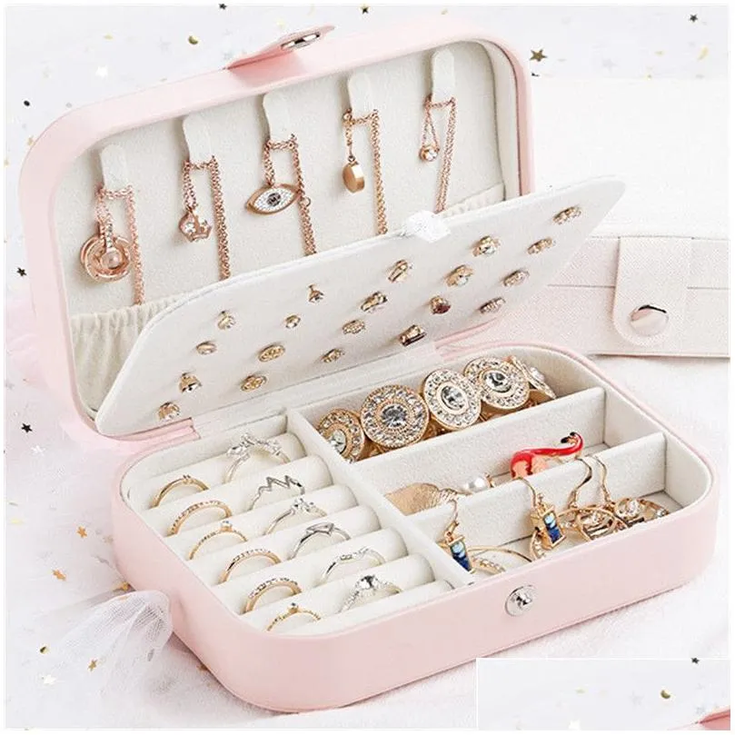 portable pu leather jewelry box travel organizer display storage case holder for rings earrings necklace accessories packaging for women