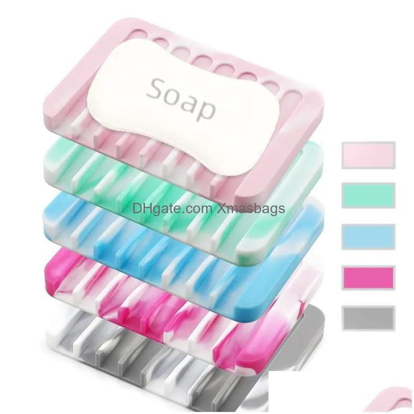 multicolor water drainage anti skid soap box silicone soap dishes bathroom soap holders case home bathroom supplies 5 colors