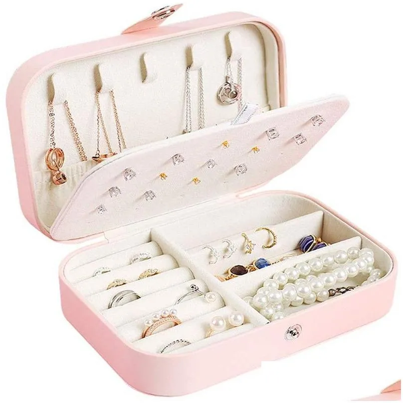 pu leather jewelry box portable travel jewelry organizer display storage case double layer holder rings earrings necklace packaging