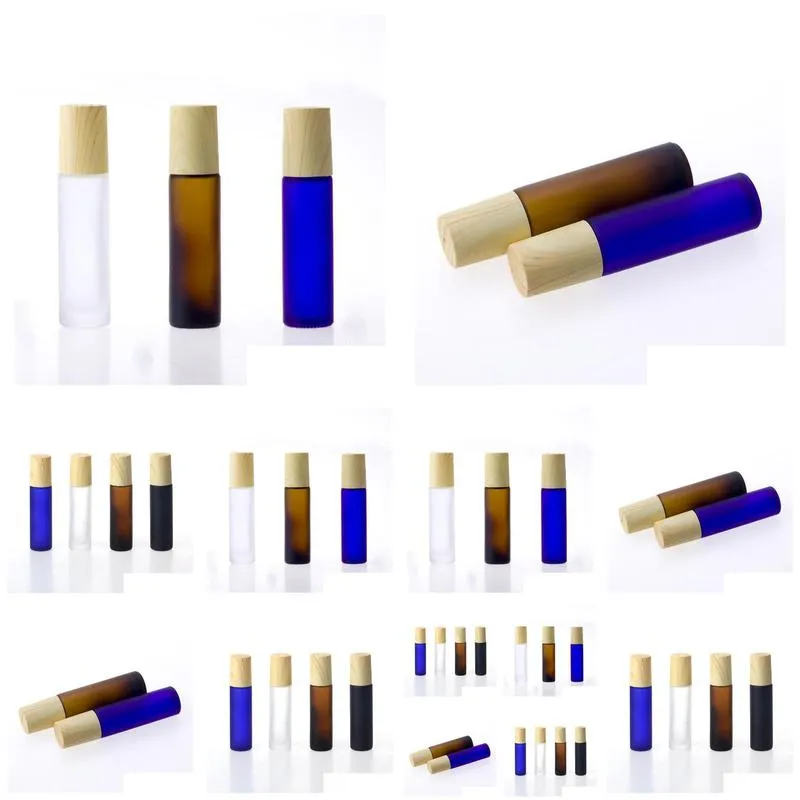 wholesale frosted black clear blue amber 10 ml metal roller perfume bottles for  oils rolling 1 3 oz roll-on glass