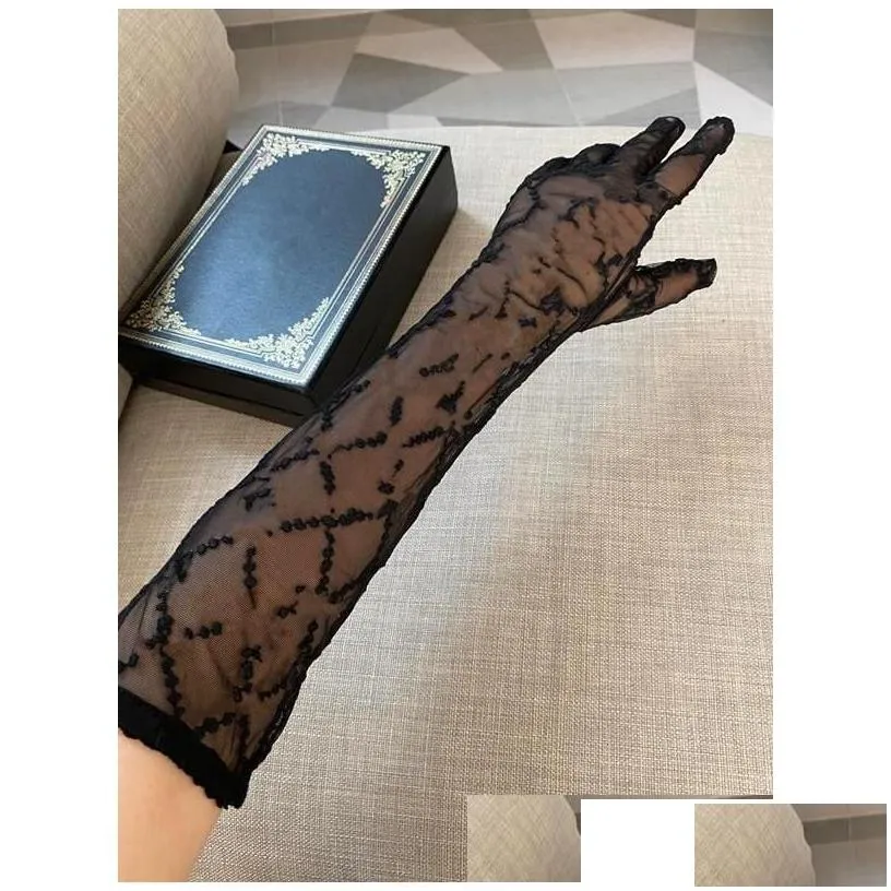 five fingers gloves black tle for women designer ladies letters print embroidered lace driving mittens ins fashion thin party 2 drop
