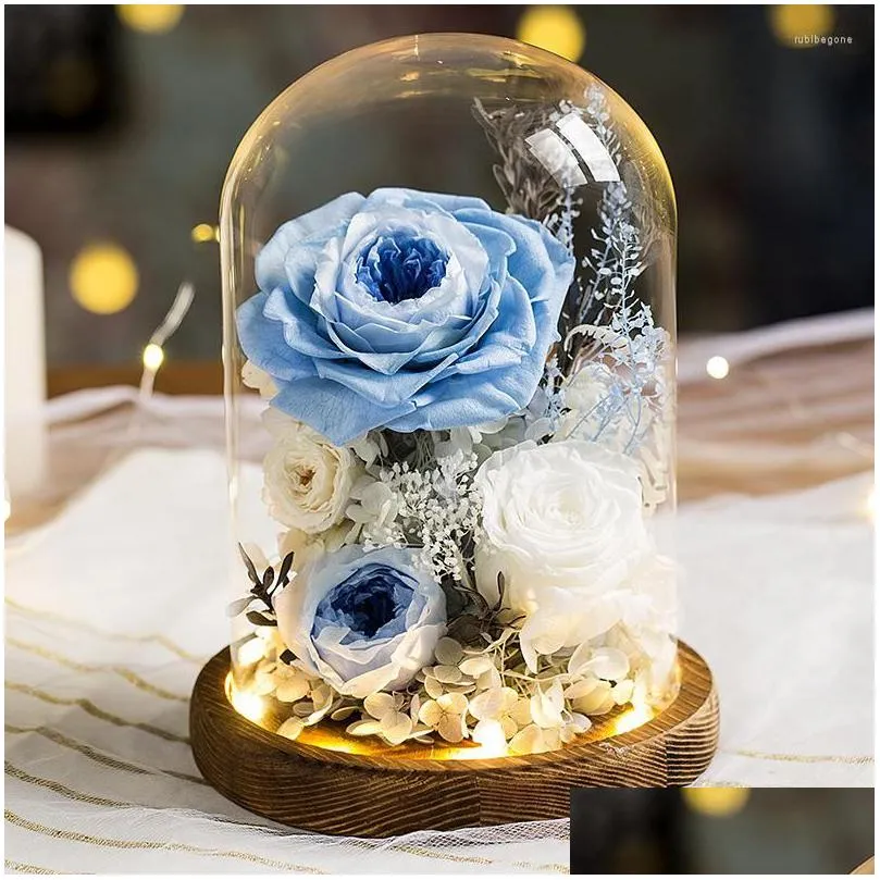 decorative flowers dried valentines day gift chromatic rose flower home decor bunch of in glass dome wedding decoration year