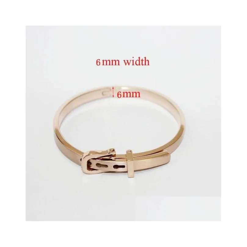 Bangle Top Quality 316L Titanium Steel Belt Buckle Bracelets Charm Gold Cuff Design For Women Men Rose Color Jewelry