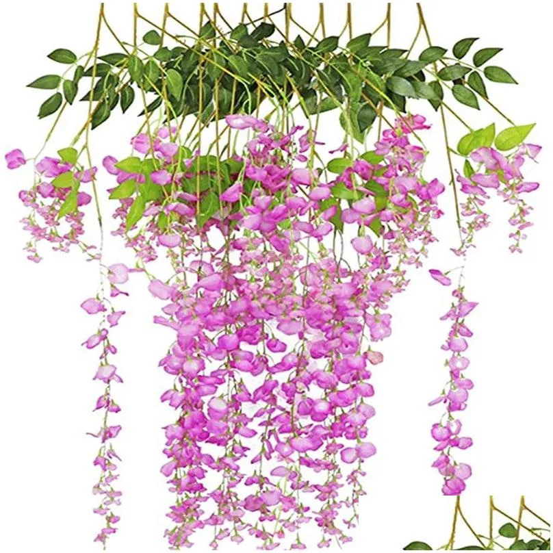 12pcs artificial wisteria flowers 75cm 110cm fake wisteria vine long hanging flower christmas wreaths for wedding birthday party 6