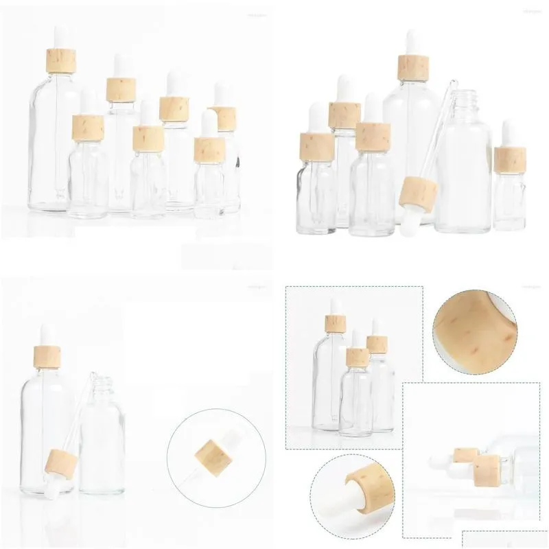 storage bottles 5-100ml tubes transparent dropper glass liquid for essential pipette refillable wood grain lid