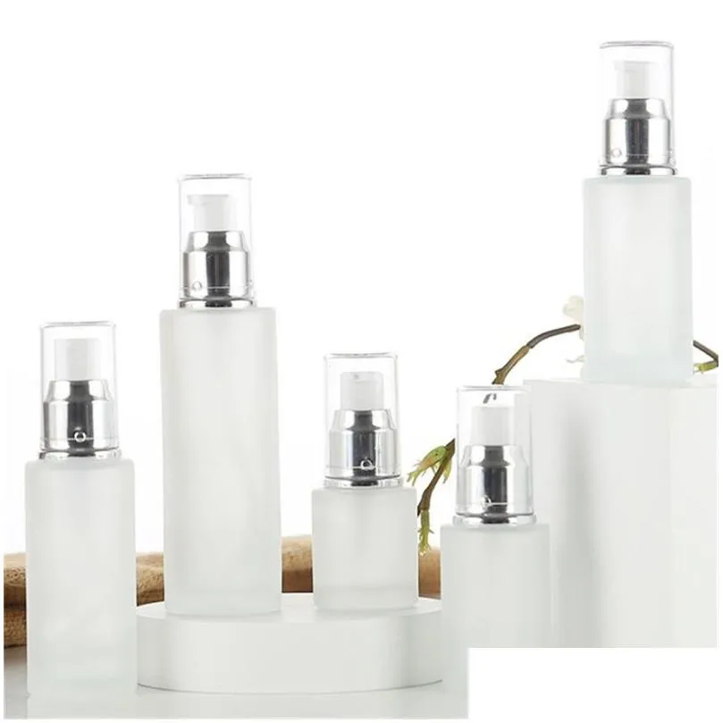 wholesale frosted glass bottle cosmetic travel packaging refillable lotion spray pump bottles 20ml 30ml 40ml 50ml 60ml 80ml 100ml cosmetics