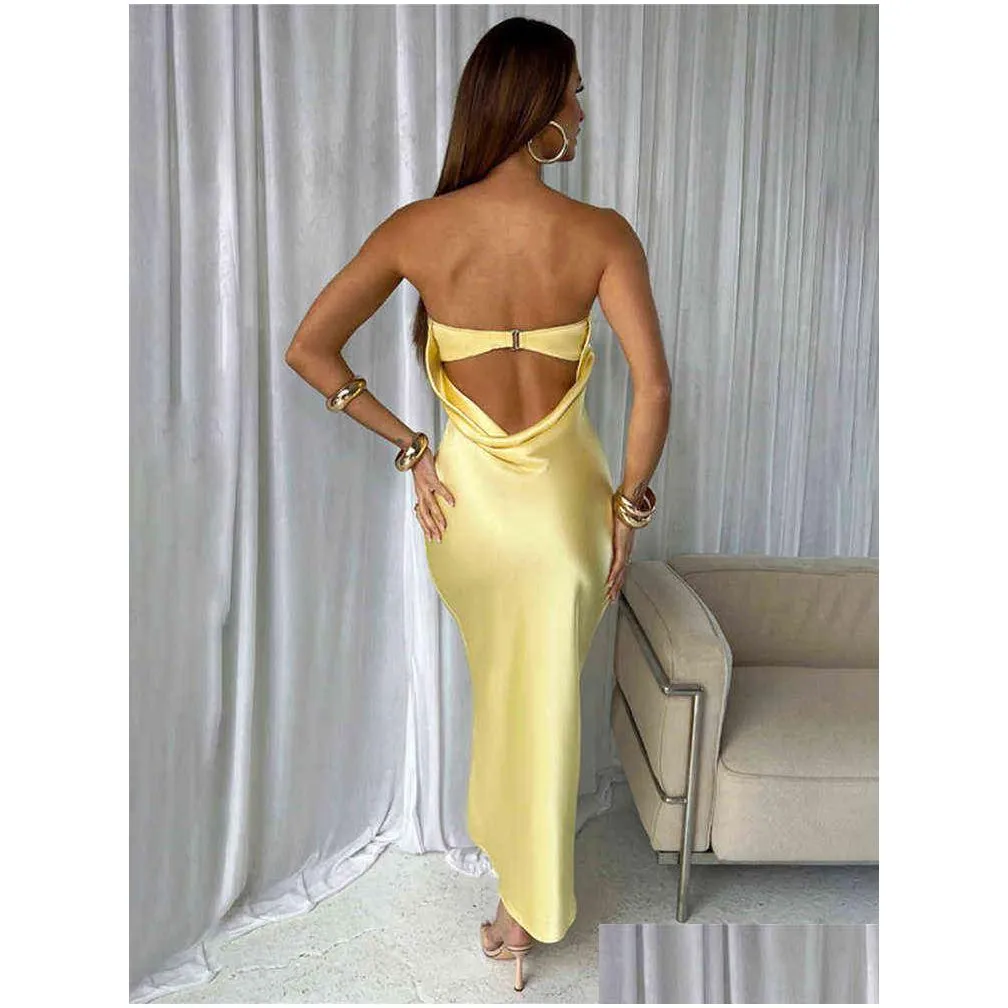 woman solid backless satin tube top dress sexy tight nightclub girl clothes 2022 summer fashion strapless slim dress t220816