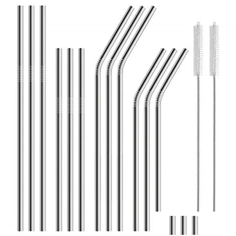 reusable drinking straw high quality 304 stainless steel metal straws with cleaning brush for kitchen home use