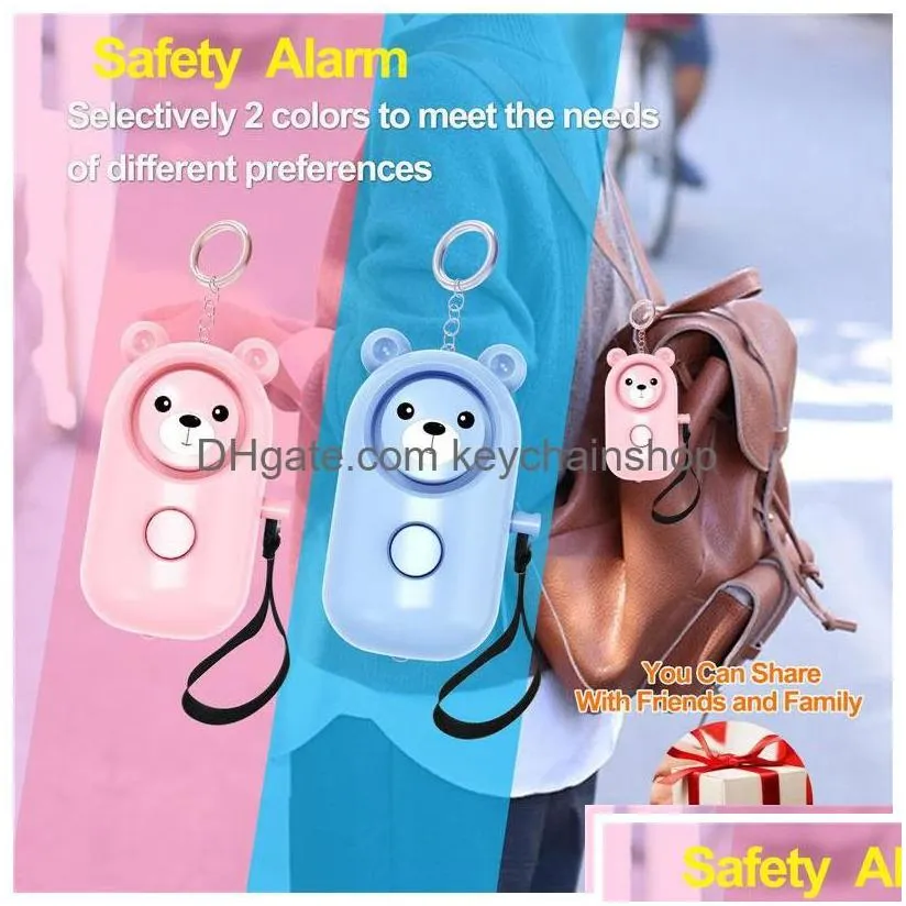 keychains lanyards abs bear self defense personal alarm keychain led flashlight keyrings safety security alert device key chain for