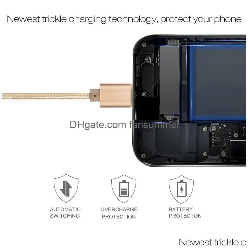 high speed usb cables type c to c charging adapter data sync metal phone line 0.48mm thickness strong braided 