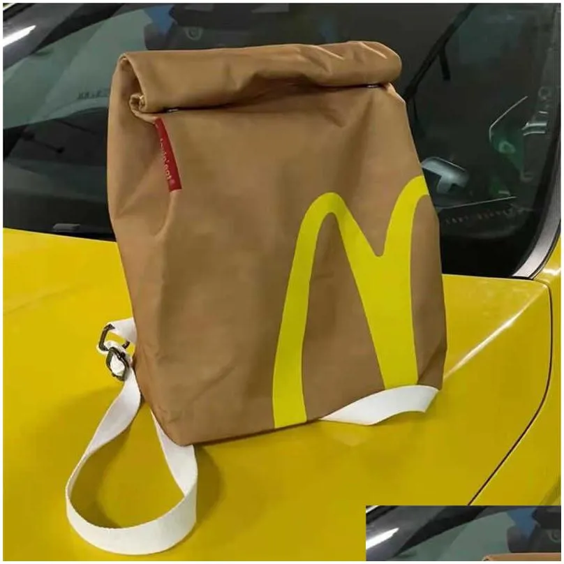 new funny cute cartoon french fries packaging bags student woman schoolbag canvas backpack large capacity messenger bag handbags