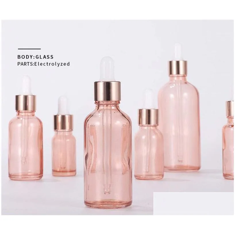 wholesale 5ml 10ml 30ml 50ml essential oil dropper bottles eye droppers bottle for perfume liquid with rose gold lids refillable