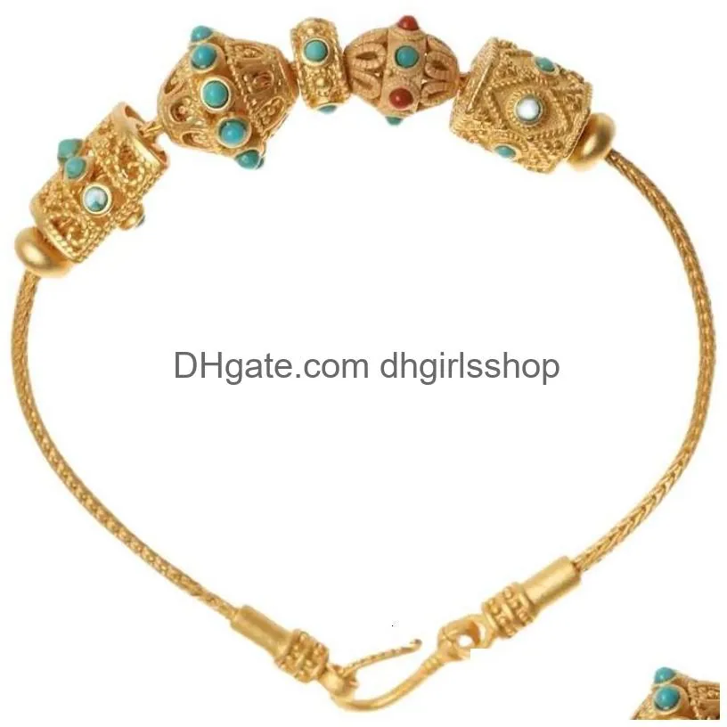 beaded s925 silver plated bracelet imitation turquoise nepal style retro style tibetan ethnic style women`s bohemian bracelet women