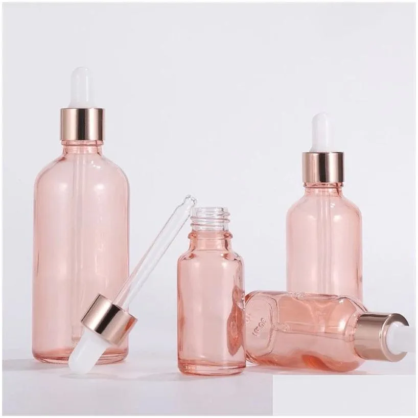 wholesale 5ml 10ml 30ml 50ml essential oil dropper bottles eye droppers bottle for perfume liquid with rose gold lids refillable