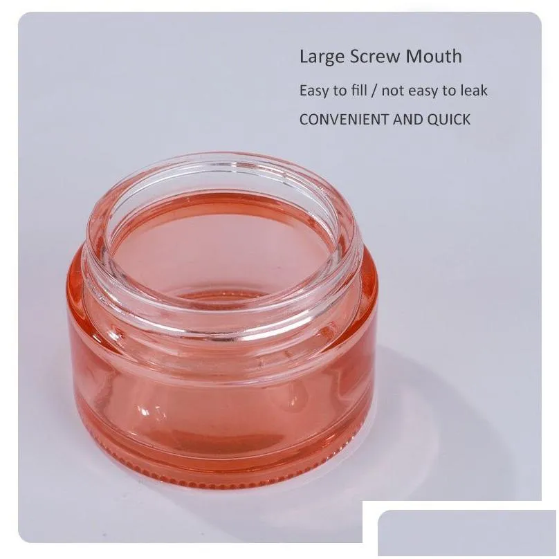 wholesale pink glass face cream jar pot empty thick glass bottle cosmetic cream jar container with rose gold lid and inner liners 5g 10g 15g 20g 30g 50g 60g