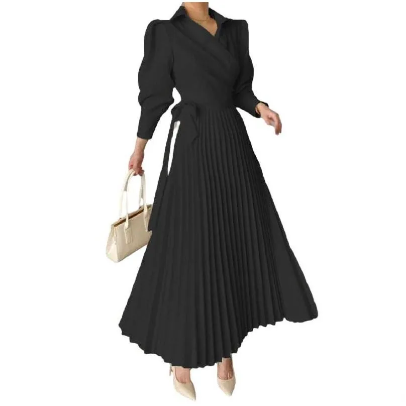dresses for woman womens dress designer clothing long sleeve highwaist luxury pleated dress autumn party female hanging out elegant vintage casual