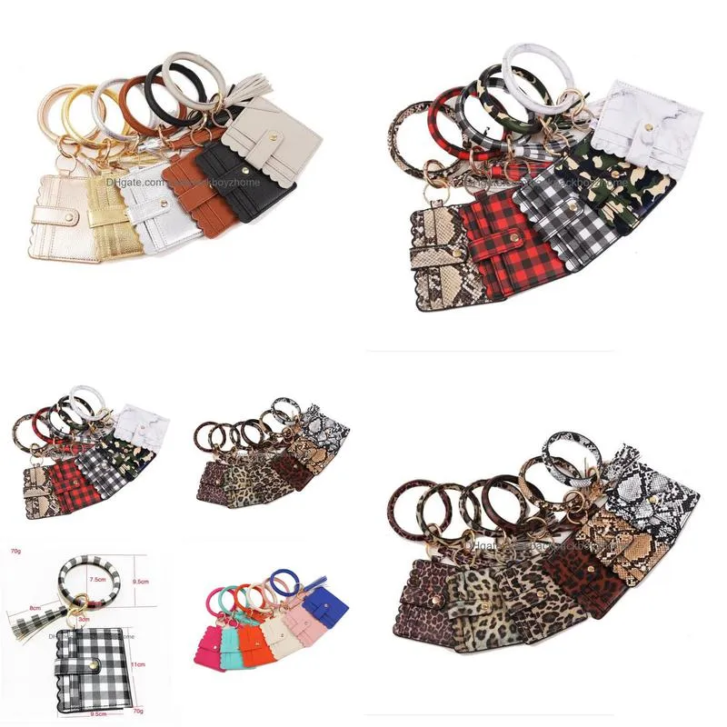 bangle bracelet card bag wallet keychain wristlet keyring leopard handbag leather credit card holder with tassel 39 style