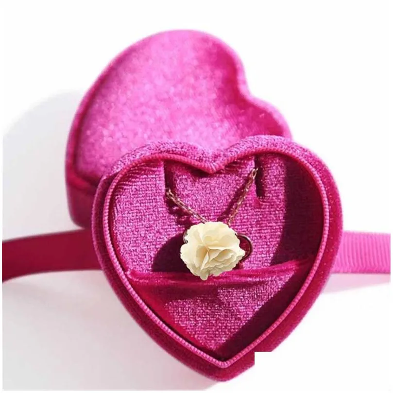 velvet ring box heart shape double ring boxes display holder jewelry case for proposal engagement wedding