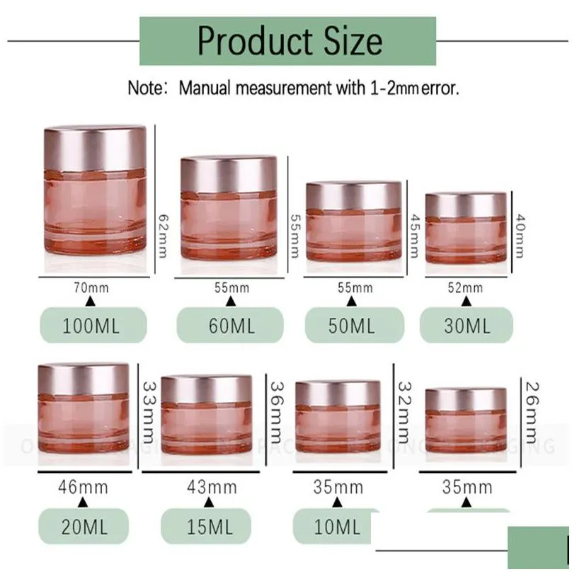 wholesale pink glass face cream jar pot empty thick glass bottle cosmetic cream jar container with rose gold lid and inner liners 5g 10g 15g 20g 30g 50g 60g