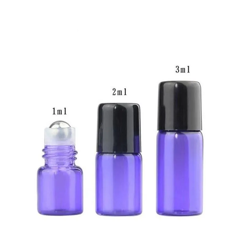 wholesale amber glass essential oil roller bottles with metal balls perfumes oils roll on bottles 1ml 2ml 3ml