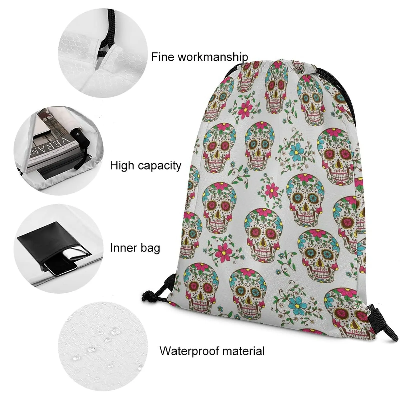 day of the dead colorful sugar skull drawstring backpack durable cinch bag string bags sackpack for gym shopping sport yoga