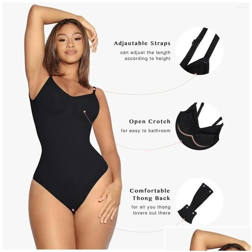 Women's Seamless Tummy Control Bodysuit - Slimming Thong-Style Sheath with  Low Back, Push-Up, and Thigh Slimmer