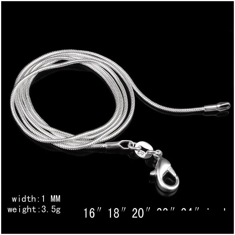 925 Sterling Silver Smooth Snake Chain Necklace Lobster Clasps Chains Jewelry Size 1mm 16inch --- 24inch ready to ship