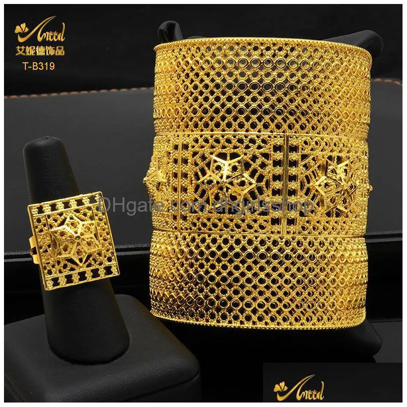 bangle aniid dubai gold plated woman bracelet with ring for women african luxury nigerian jewelry bridal wedding party gifts 230209
