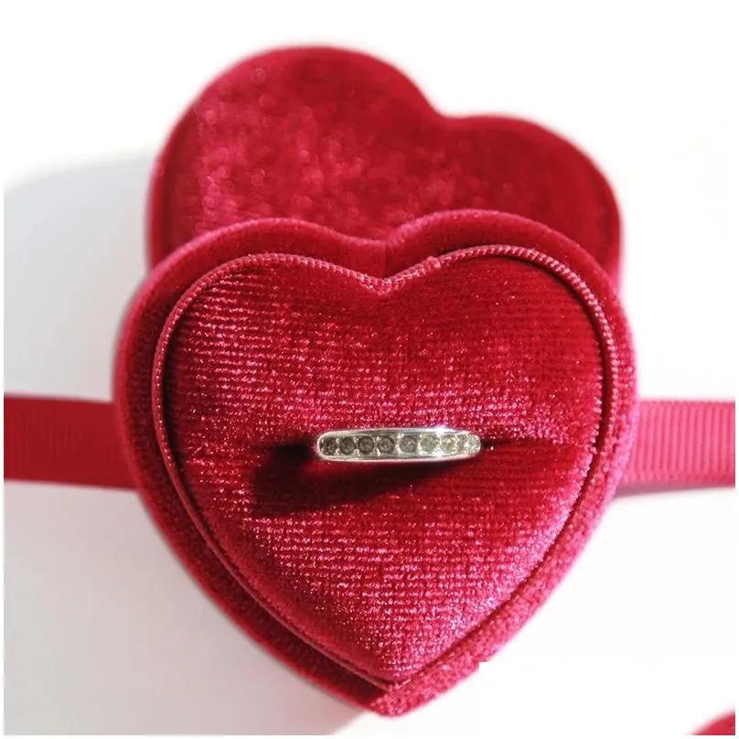 velvet ring box heart shape double ring boxes display holder jewelry case for proposal engagement wedding