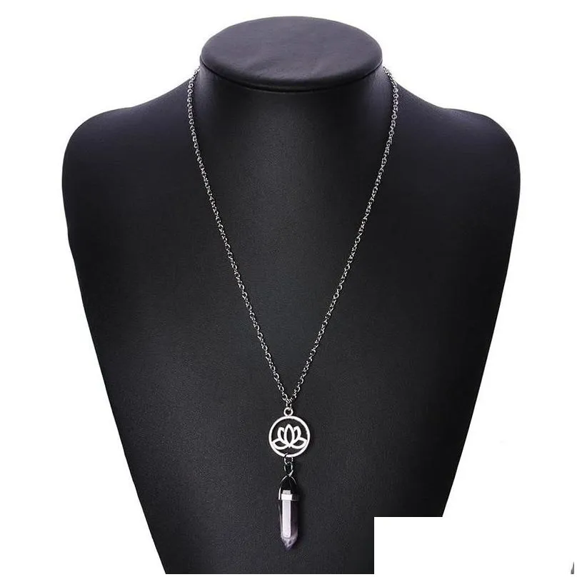  hexagonal prism quartz natural stone pendant necklace star lotus angel crystal healing point chakra charm long chain for women