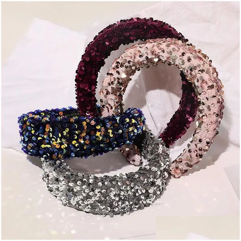  women clitter sequins silk padded headband for women thicken sponge hair hoop hairbands wide bezel hairbands headwear