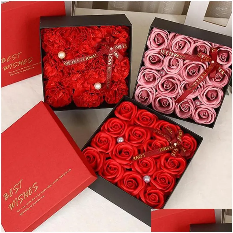 decorative flowers artificial floral soap set  oil petals bath body scented rose flower gift box for mothers day valentine