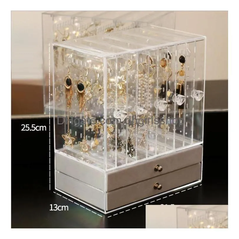 jewelry boxes luxury transparent acrylic jewelry storage box earrings display case nordic jewelry storage box large capacity 360 drawer gift