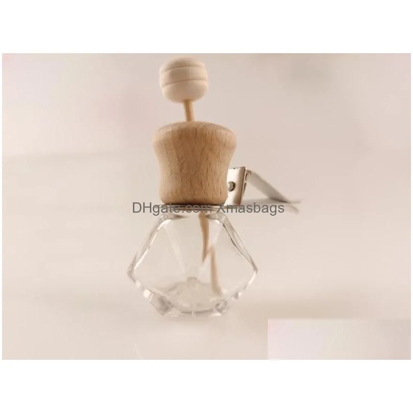 car perfume bottles empty with clip wood stick  oils diffusers air conditioner vent clips automobile air freshener glass bottle cars