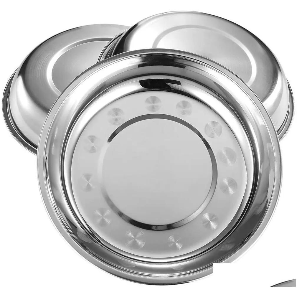 stainless steel round plate dinner dishmetal camping plates easy to storage kitchen tableware