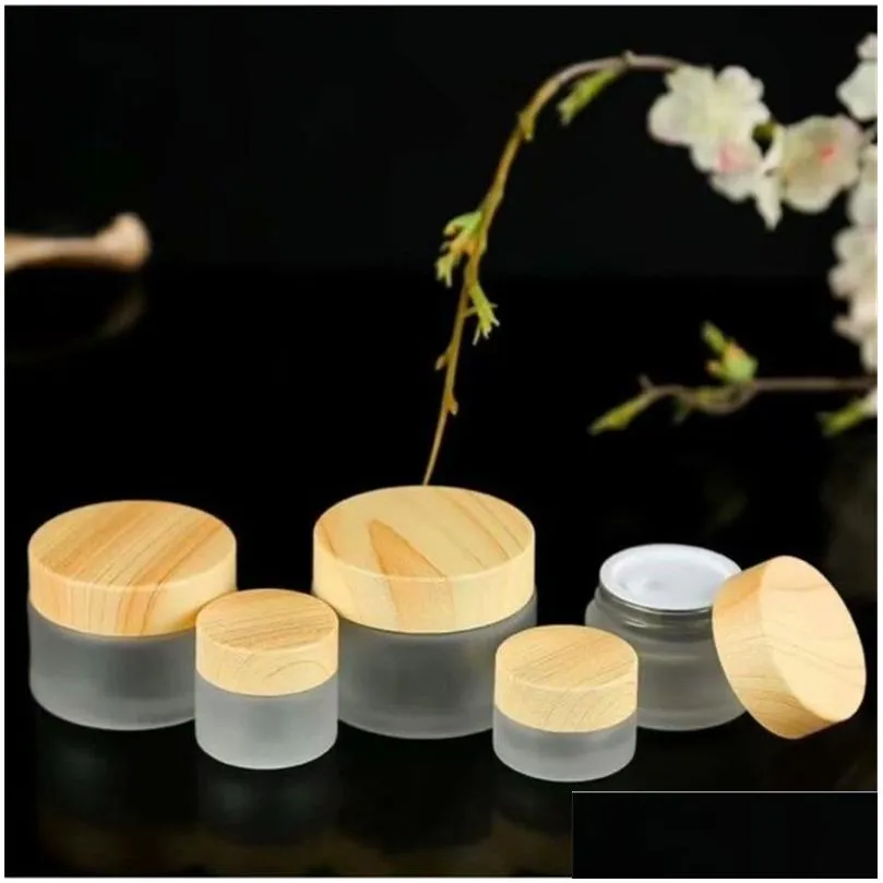 wholesale 20ml 30ml 60ml 80ml 100ml frosted glass bottle cosmetic cream jar container portable lotion spray bottles with imitated wood