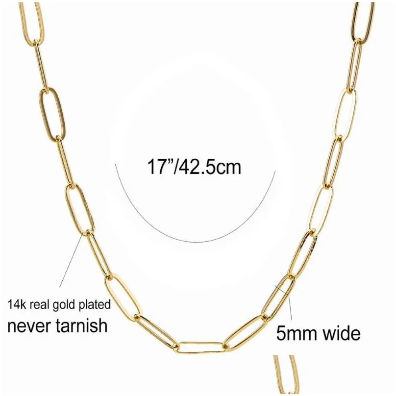 gold color paper clip lick chain choker necklace for women link chain wedding birthday jewelry 15 16 17 inches